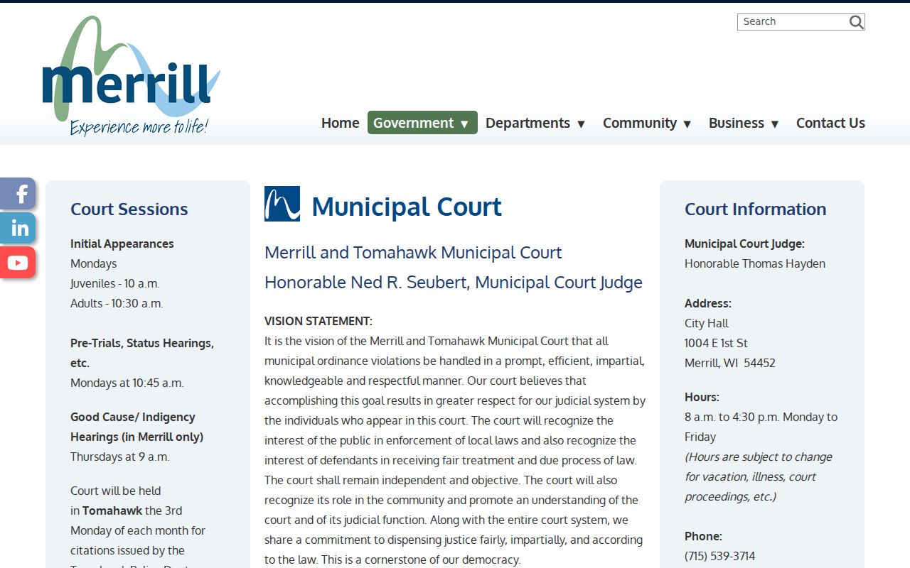 Merrill criminal records contact for the joint municipal court