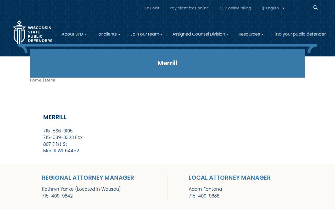 State Public Defender Merrill office connected to criminal court records