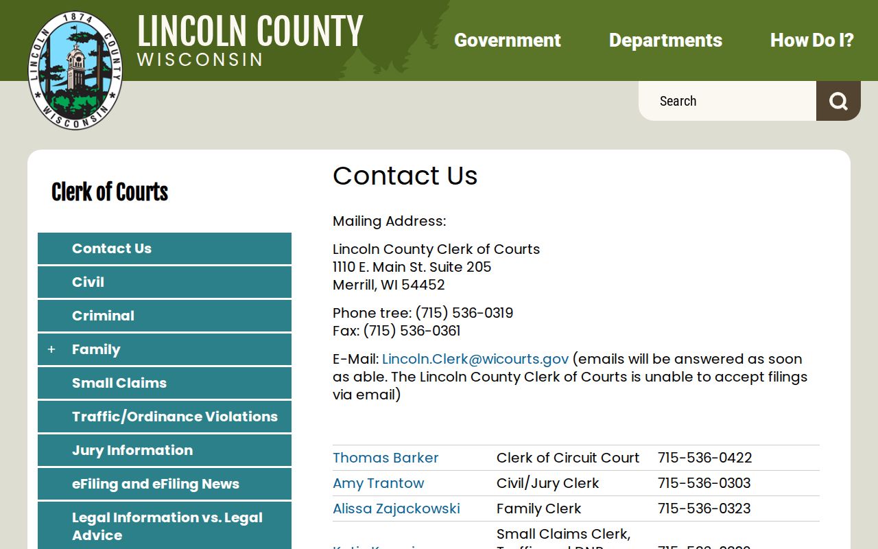 Lincoln County criminal records and circuit court clerk contacts