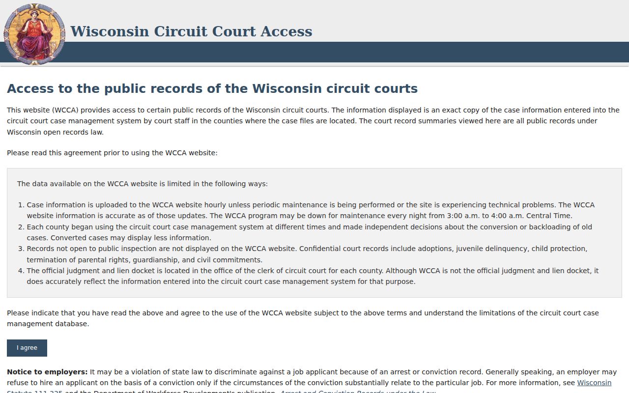 Lincoln County criminal history search through Wisconsin Circuit Court Access